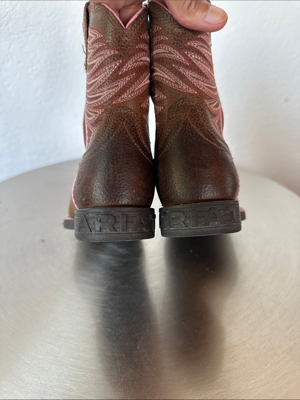 Ariat - Firecatcher Western Brown Kids Cowboy Boots with Pink Accents - Picture 9 of 10